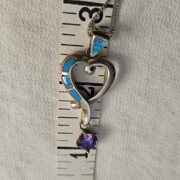 Opal doublet Amethyst drop Sterling Necklace On Sterling Chain - Picture 5 of 6